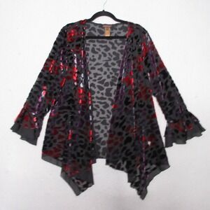 Multiples Top Cardigan Large Velvet Burnout Whimsigoth Grunge Open Front Leopard